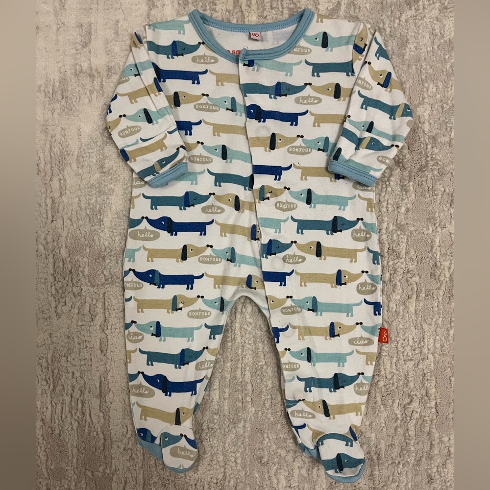 Magnificent Baby Neutral Dachshund Print Footie - magnetic close